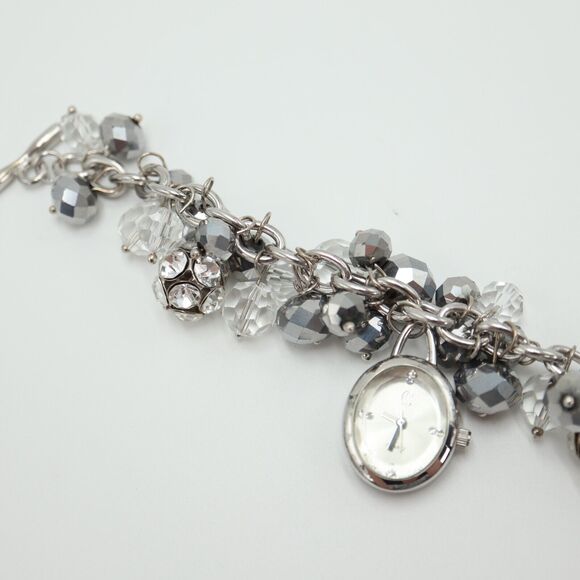 Charming Charlie Sparkle Bead Charm Watch 24mm Silver Loop Bracelet New Battery - Picture 11 of 14